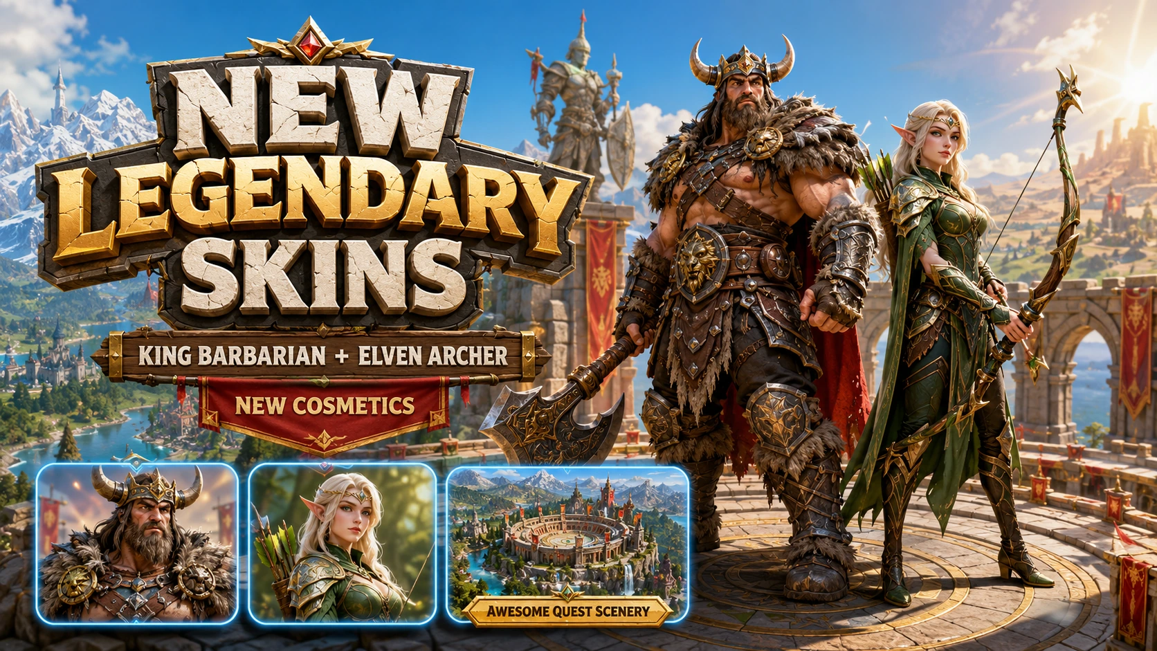 King Barbarian, Elven Archer & Awesome Quest Scenery: New Clash of Clans Cosmetics